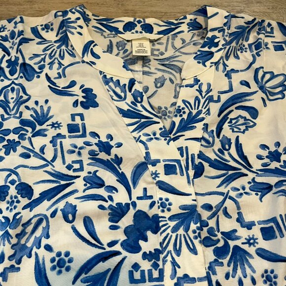 H&M Viscose Tunic Dress, White/Blue Floral, Size Medium - Picture 3 of 9